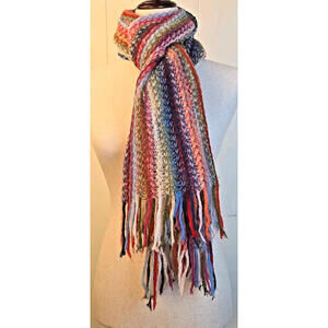 Missoni Foulard Scarf Shawl Large 68 "x 20" Wool Multicolor Knit 4" Fringe Italy